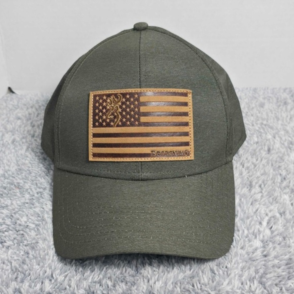 Browning Co. USA American Flag‎ Patch Snapback Adjustable Cap Hat Green NEW